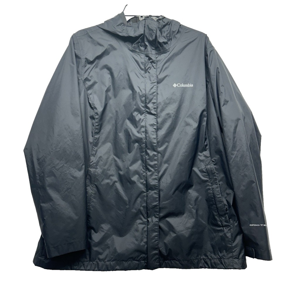 Columbia Women's 1X Black Nylon Omni-Tech Hooded Windbreaker (HU)